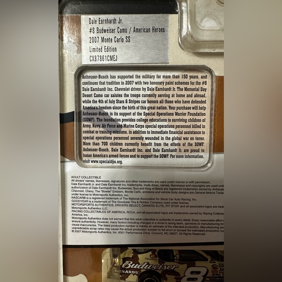 2007 Dale Earnhardt Jr. # 8 NASCAR 1:64 Scale Stock Car Die-Cast - Picture 5 of 8